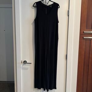 Eileen Fisher Jumpsuit Wide-Leg Black V-Neck Back Zip Sleeveless Sz L Women's
